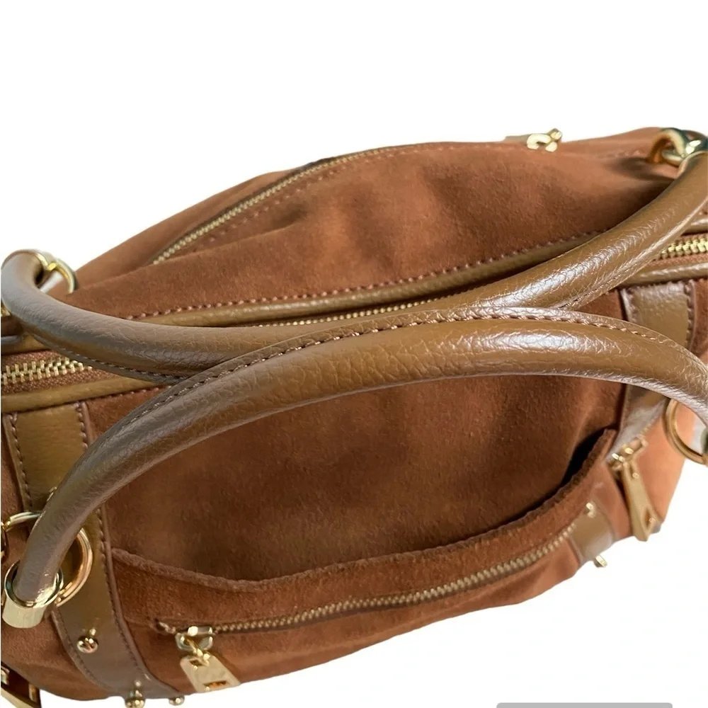 Audrey Brooke New Brown Suede Leather Gold Metal Slouchy Hobo Shoulder Handbag